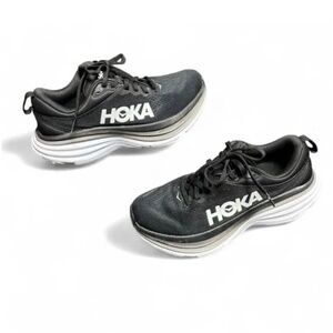 Women's Hoka One One Bondi 8 Black & White Running Shoe Sneakers, Size 7B